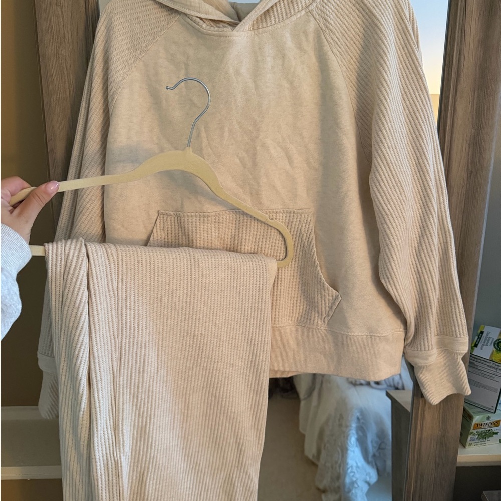 Aerie Cozy Cream Hoodie and Pants Set